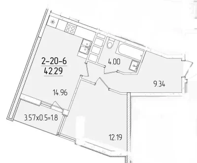 1-комнатная квартира 41,1М² в ЖК 67 Жемчужина • 20/24 • Дом