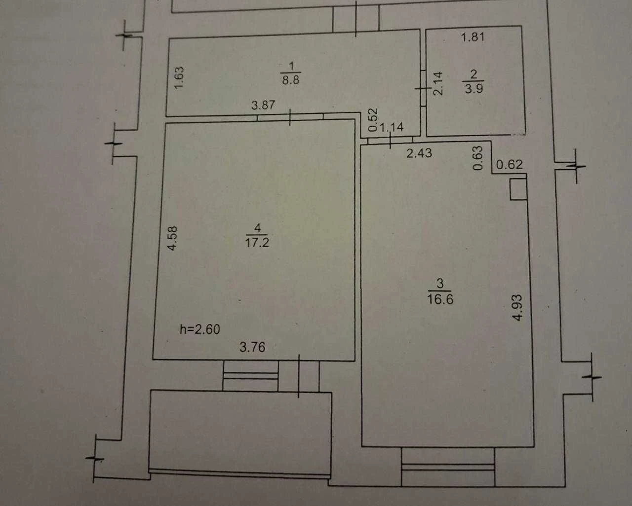 1-кімнатна квартира площею 50 м² у цегляному, утепленому буд