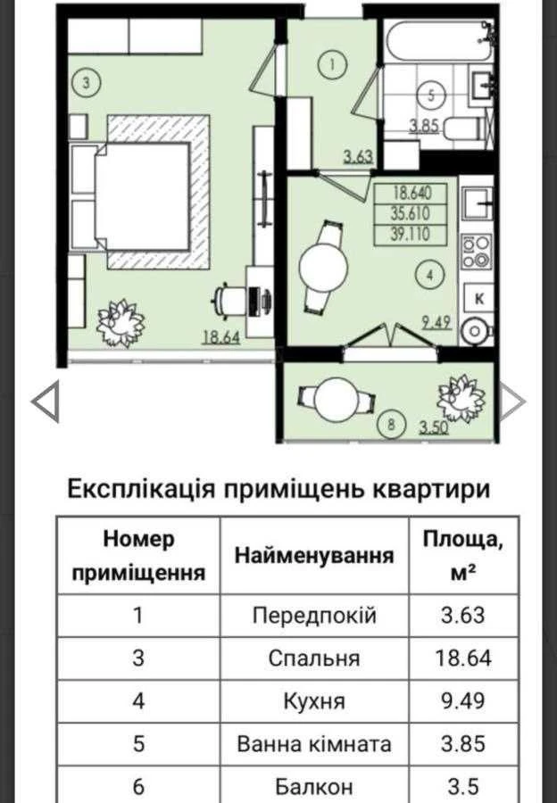 1-но кімнатна квартира коло річки