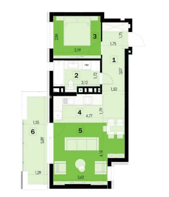 1-кімнатна квартира 51,7 м² | ЖК Зелена 111 | Без комісії