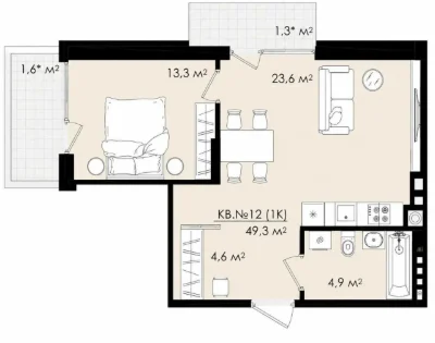 Продаж 1-кімнатної квартири · ЖК «Мелодія» · Львів 49,3 м² ·