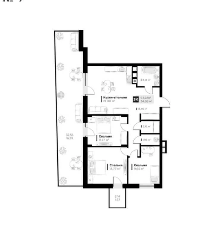 Пропоную 3 кім. квартиру в зданому ЖК бізнес-класу HYGGE LUX