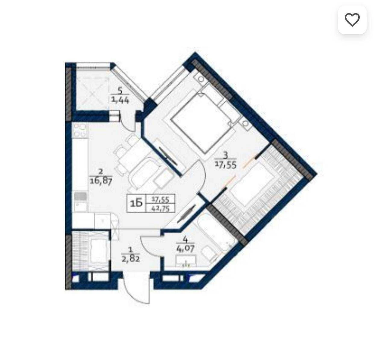 Продаж 1-кімнатної квартири без ремонту в ЖК POLARIS Home&Pl