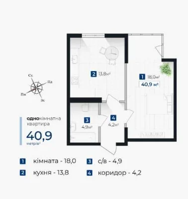1 кімнатна квартира ЖК Сенат вул. Хоткевича
