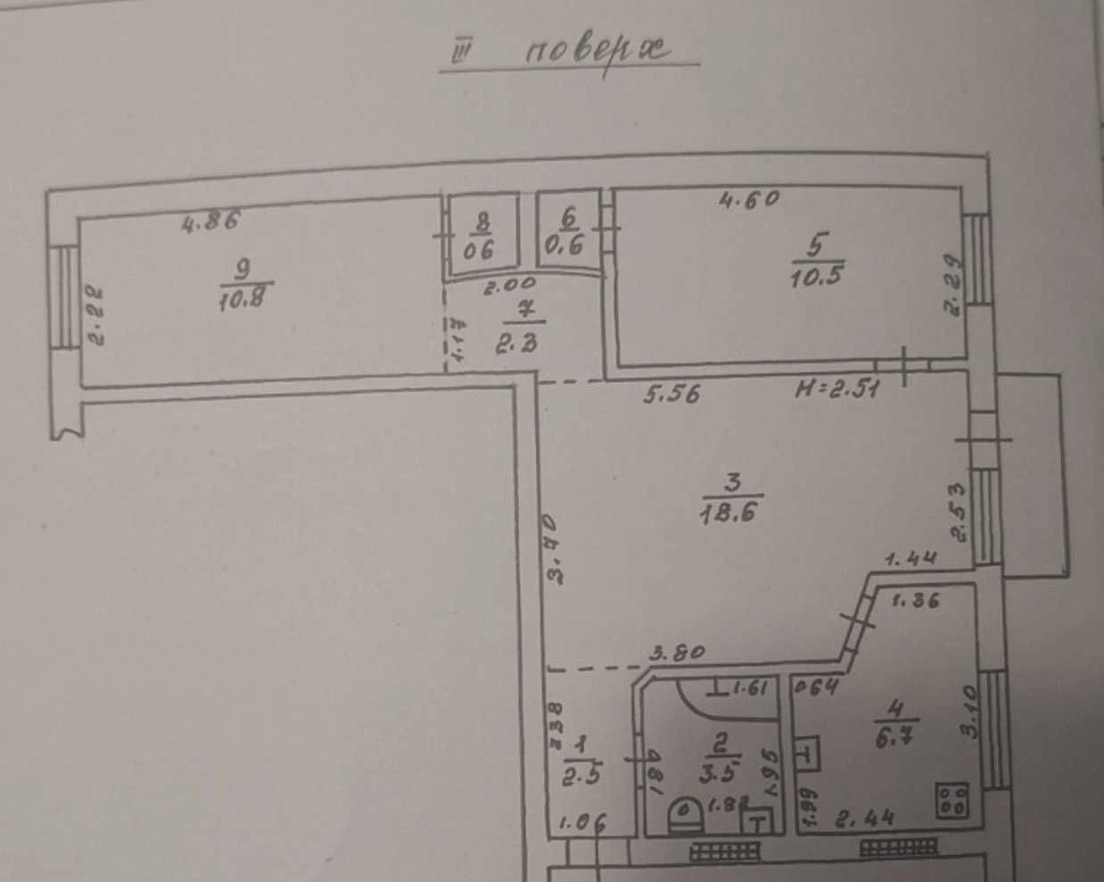 3-кімнатна квартира 56.9 м² у Одесса