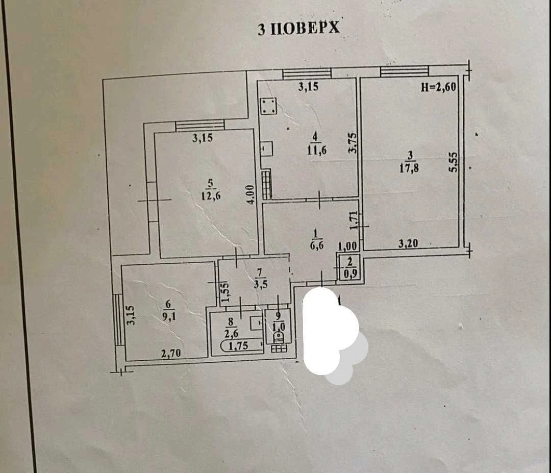 3-кімнатна квартира на Таїрова — 70 м², три окремі кімнати -