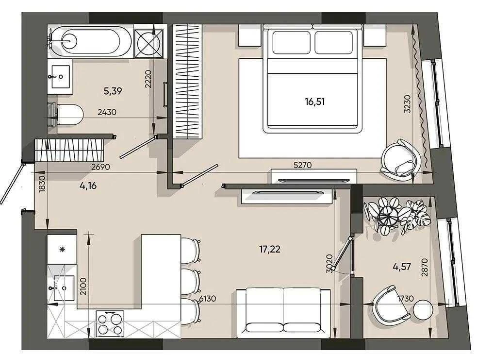 1-room apartment for sale · 47.82 m² · Orlan Residents residential complex