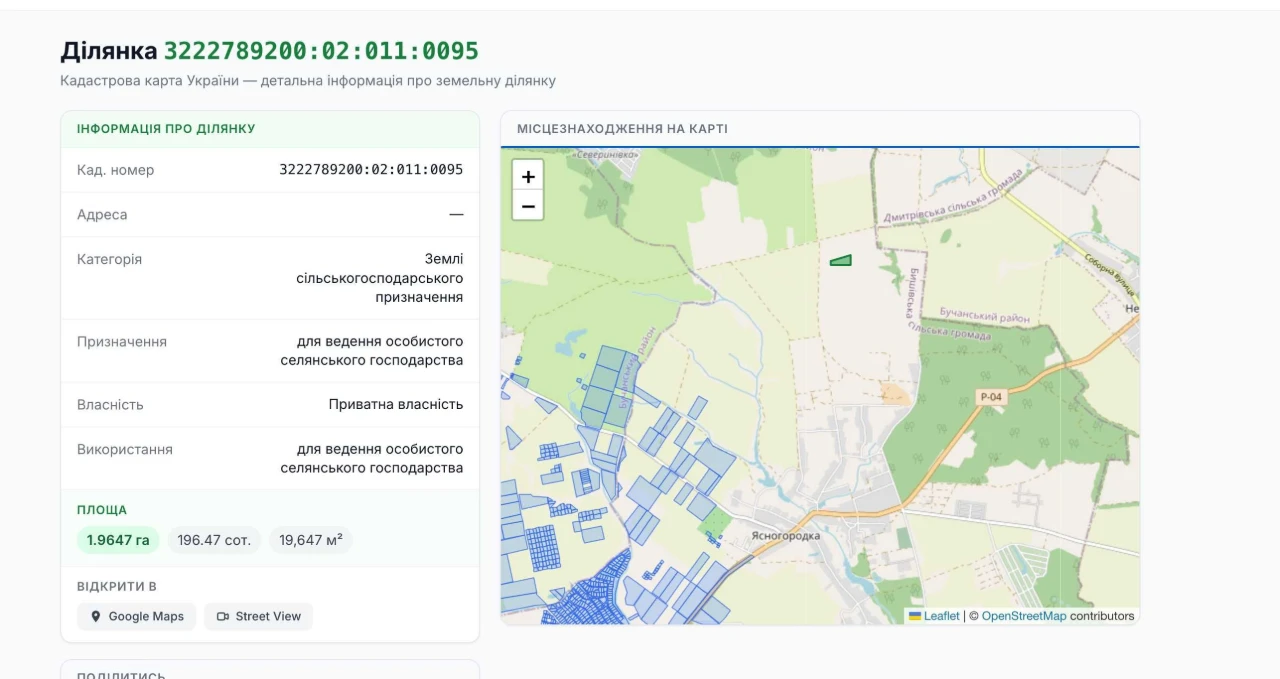 Продам земельну ділянку 1,9647 га ОСГ, Ясногородка, без орен