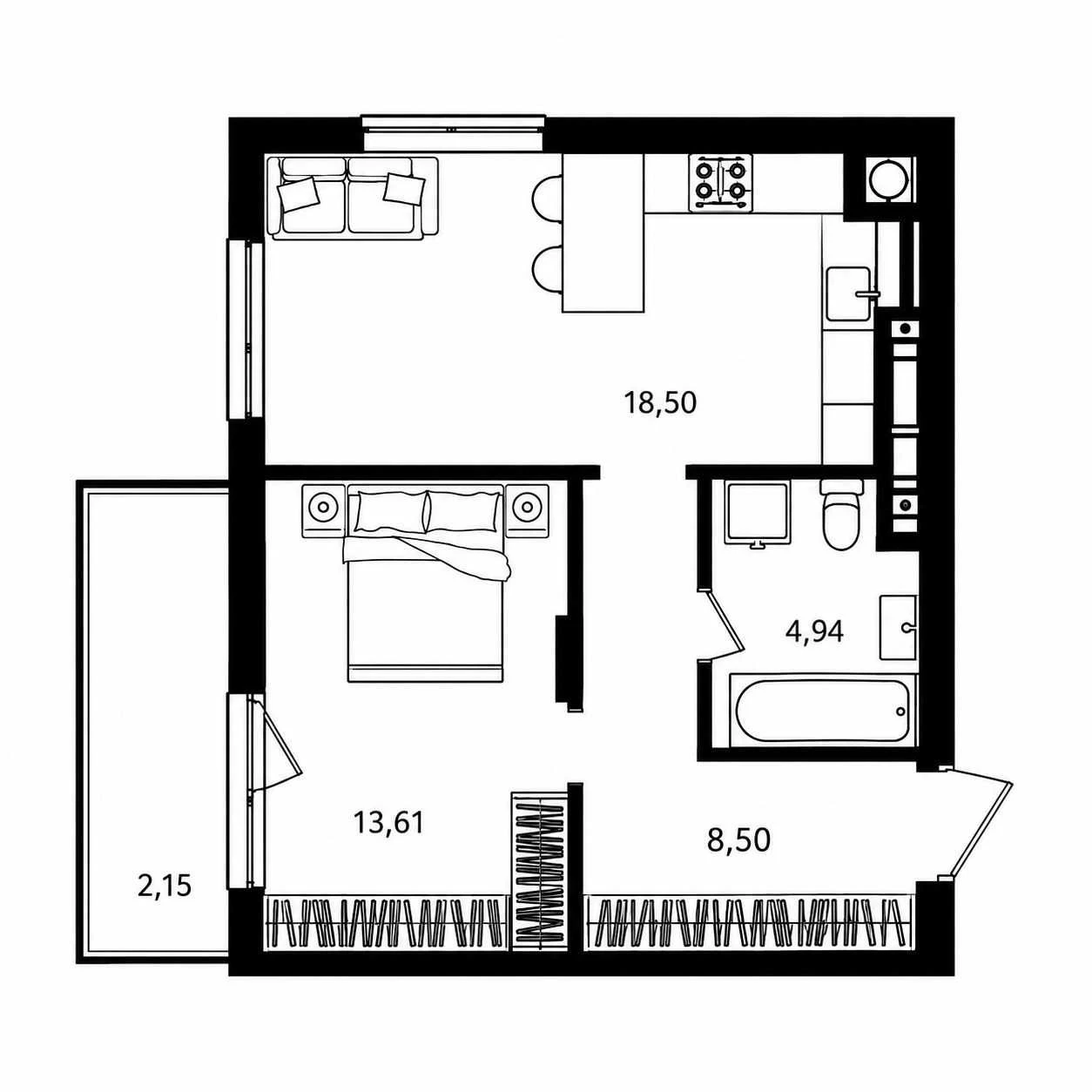 1 кімнатна квартира в новобудові 47,7 м² вул Трускавецька ЖК