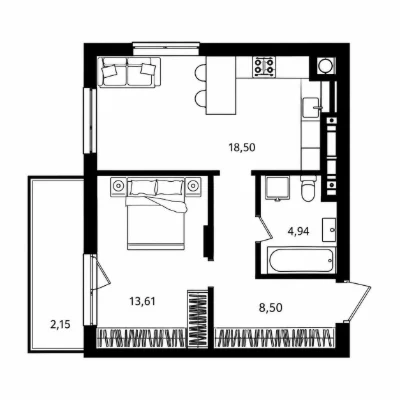 1 кімнатна квартира в новобудові 47,7 м² вул Трускавецька ЖК