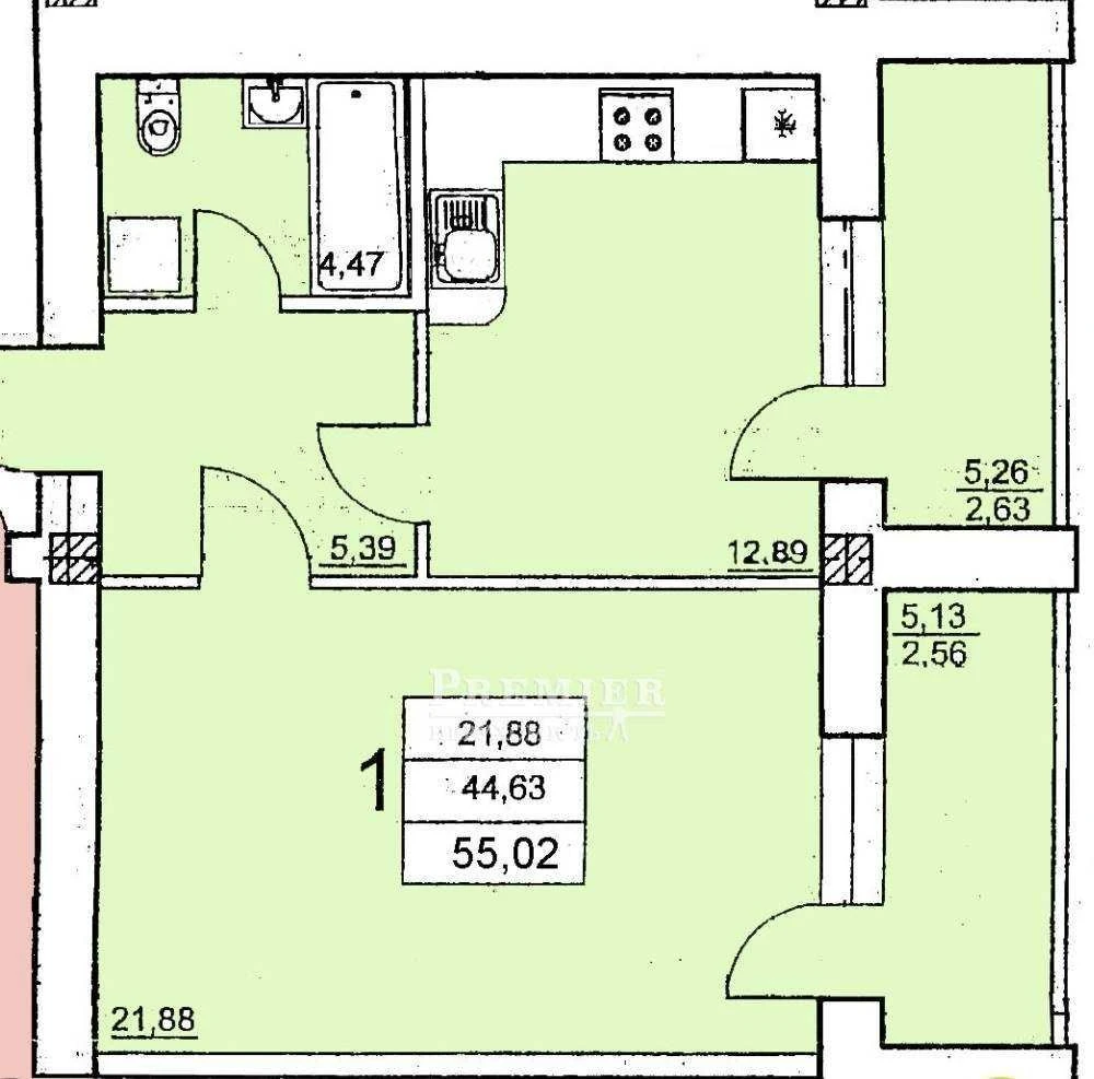 Продам в кирпичном доме квартиру,  55 кв. м.  Двухконтурный