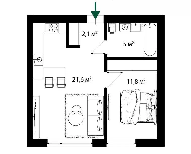 1-кімнатна квартира 40,4 м²  ЖК SHERWOOD  Клубний формат жит
