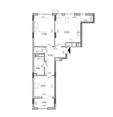 Простора 2-кімнатна квартира 72.91 м² з великою кухнею-вітал
