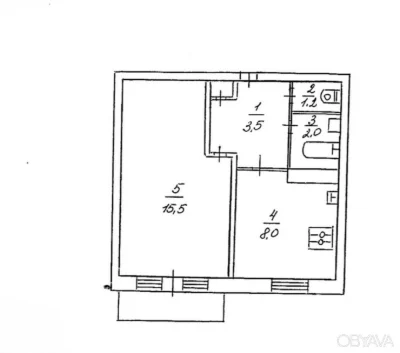 1-room apartment, 33 sq.m.