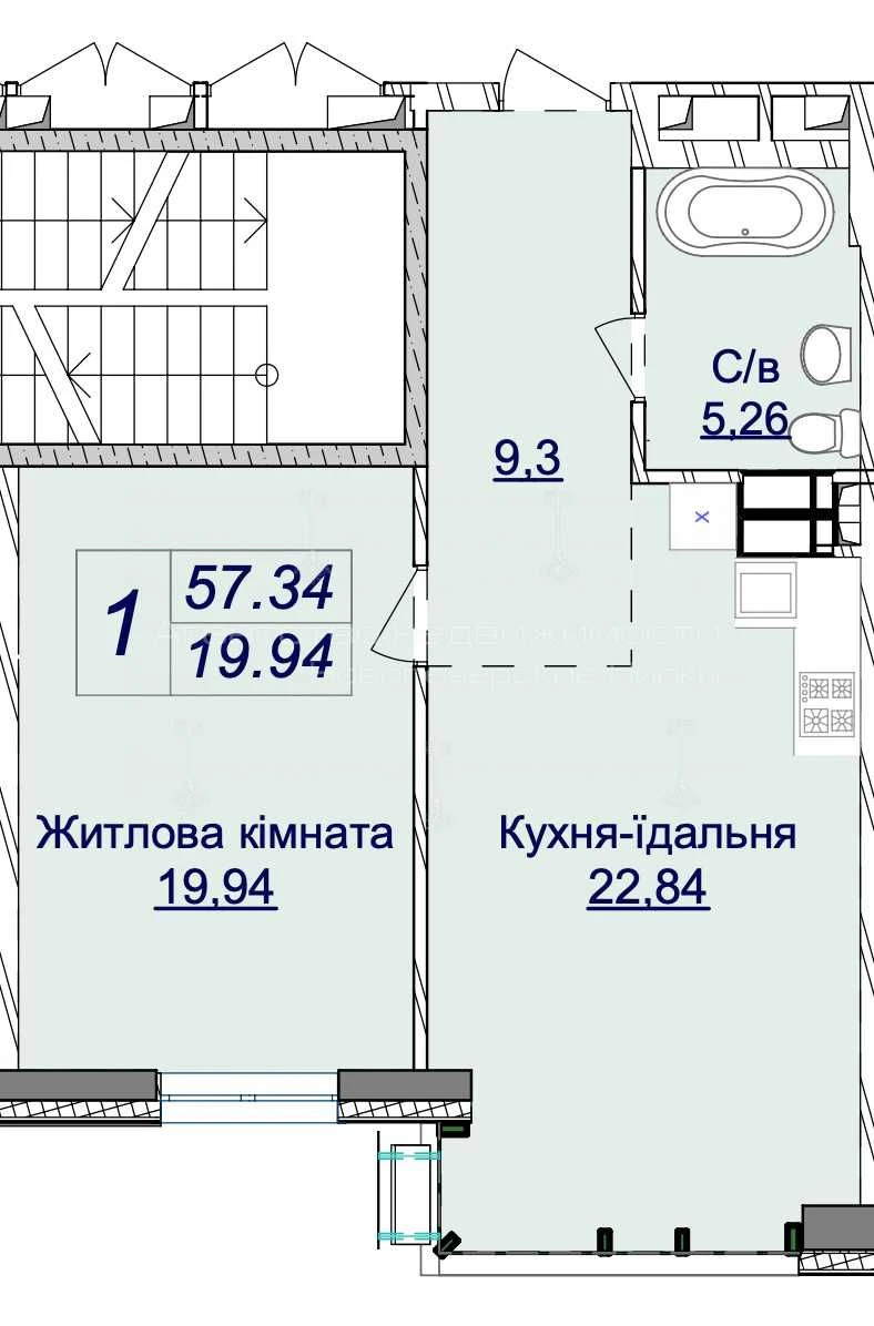 Продажа 1-кімнатної квартири 57.34м2 в ЖК «Новопечерські Лип