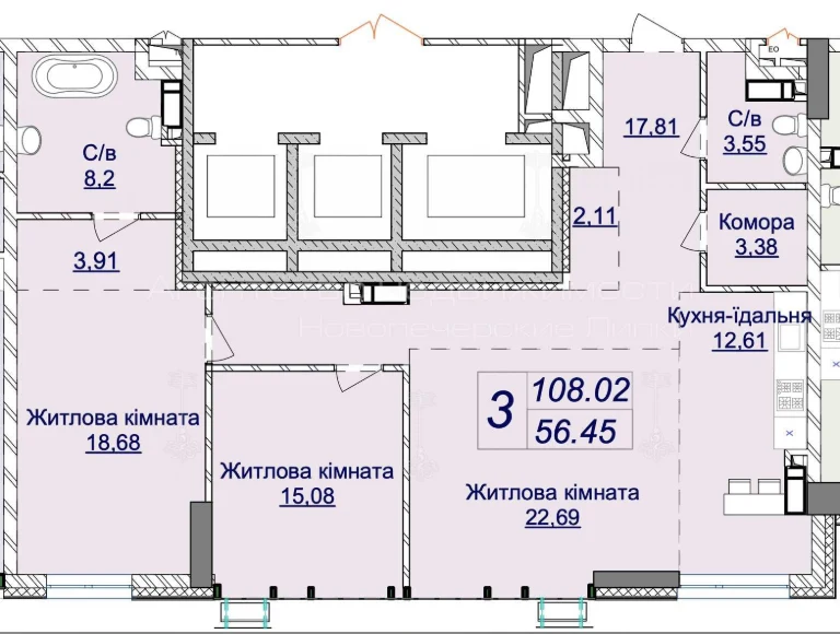 Продаж 3-кімнатної квартири 108м2 по вул. Верхогляда, 26 - Ж