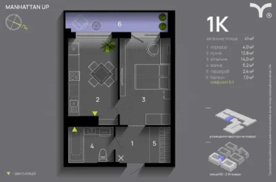 НА СДАЧЕ 1 ком. квартира с террасой в ЖК "Manhattan Up"