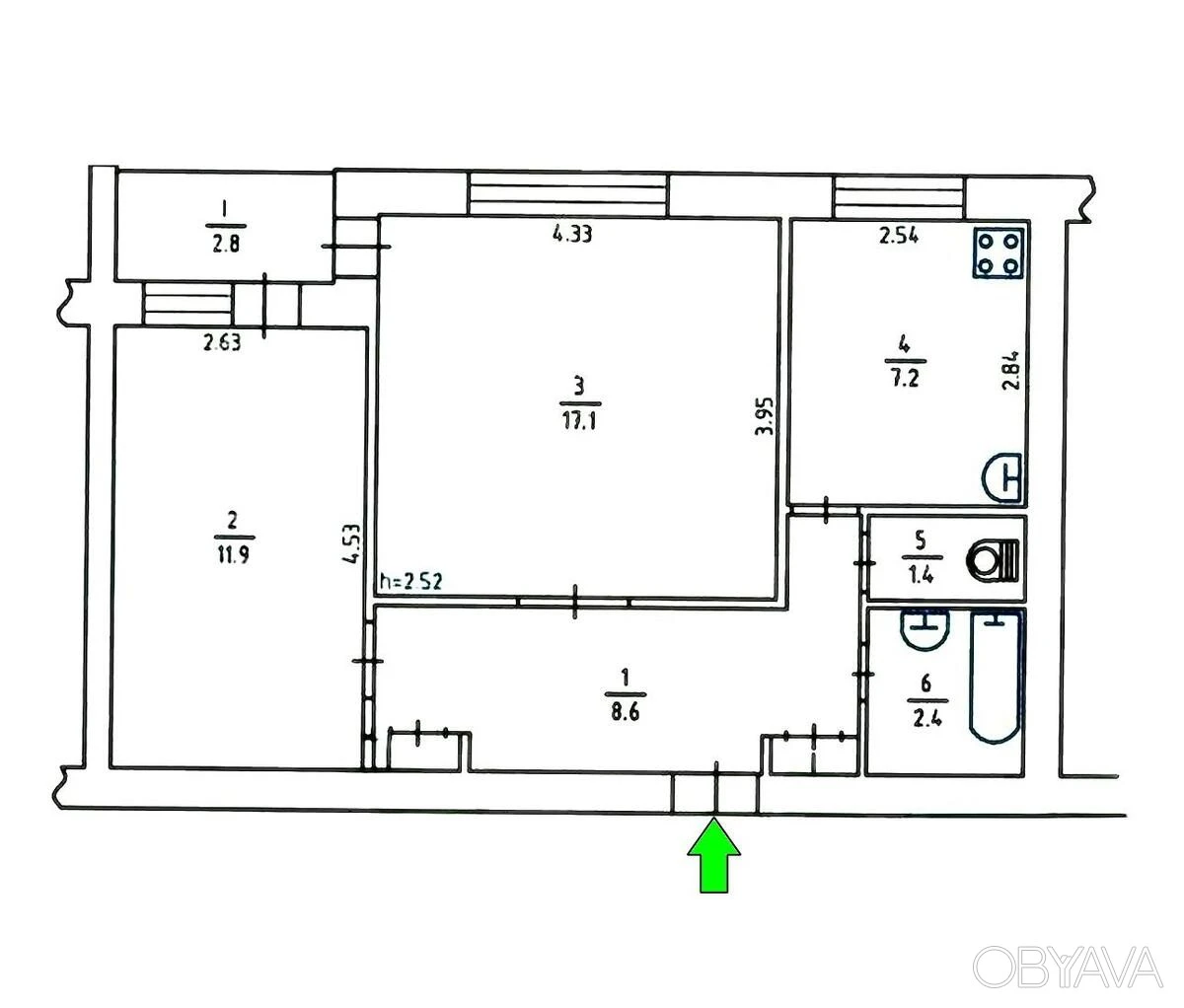 2-комнатная квартира, 52 кв.м
