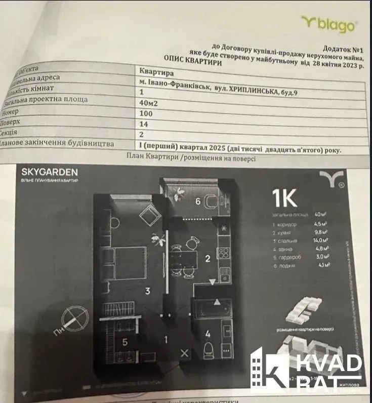 На здачі 1-к. квартира в центрі міста! ЖК Skygarden