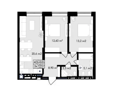 2-bedroom apartment 62.9 m² | ЖК Простір | premium class | for sale