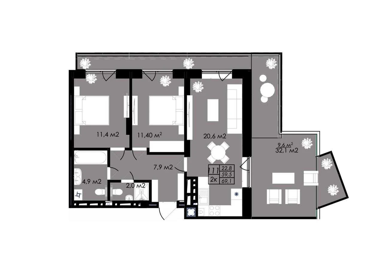 Apartment with a Terrace 32 m² | ЖК Простір | 9th Floor | $101,000