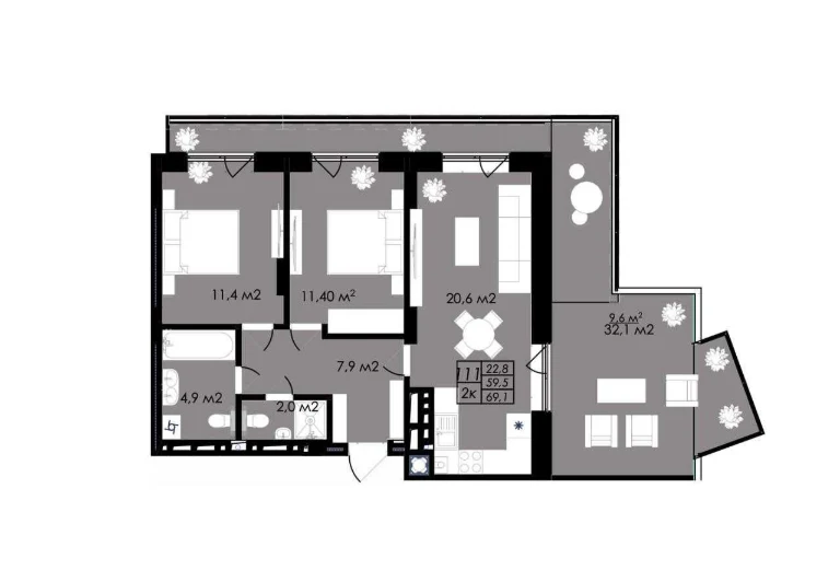 Apartment with a Terrace 32 m² | ЖК Простір | 9th Floor | $101,000