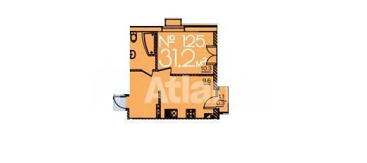 Отличная 1-комнатная квартира 31,2 м² с газом и отоплением в новом