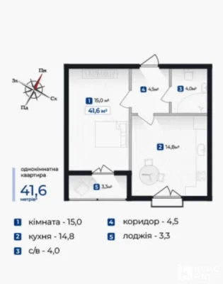 Здана 1-кім квартира з ремонтом! Біля озера! 44 м2
