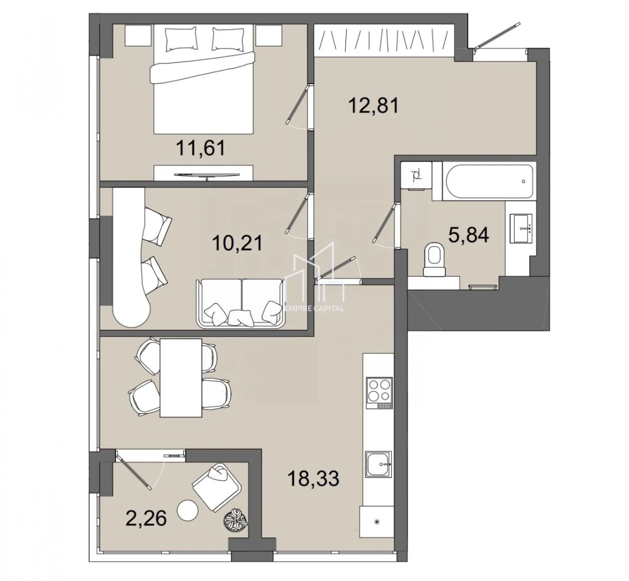 Sale of a 2-bedroom apartment in the Five Address residential complex