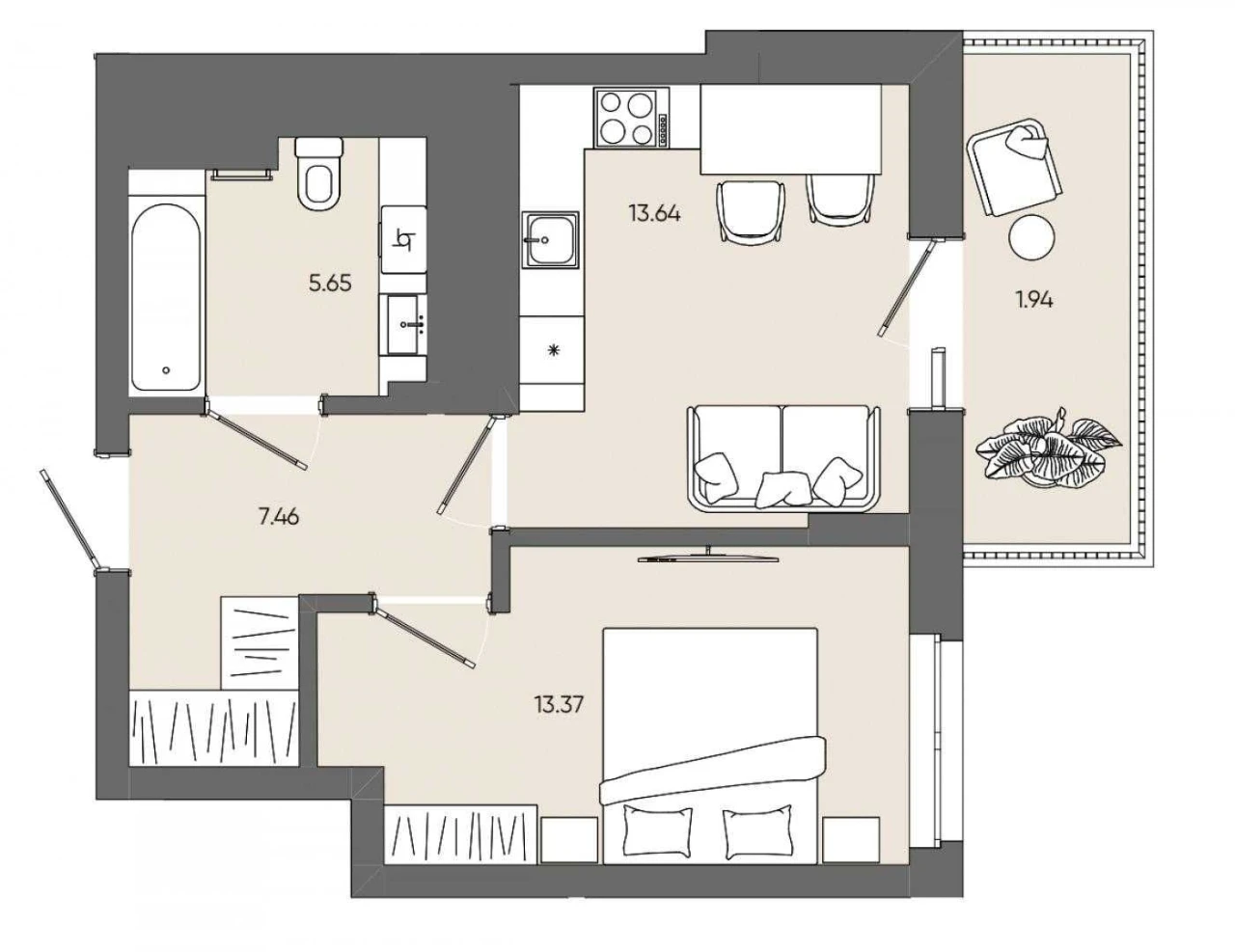 Sale of a 1-bedroom apartment in the Five Address residential complex, Rakovskogo Street