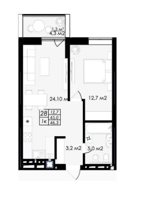 Стильная 1-комнатная квартира 46 м² на ул. Стрийской: кухня-