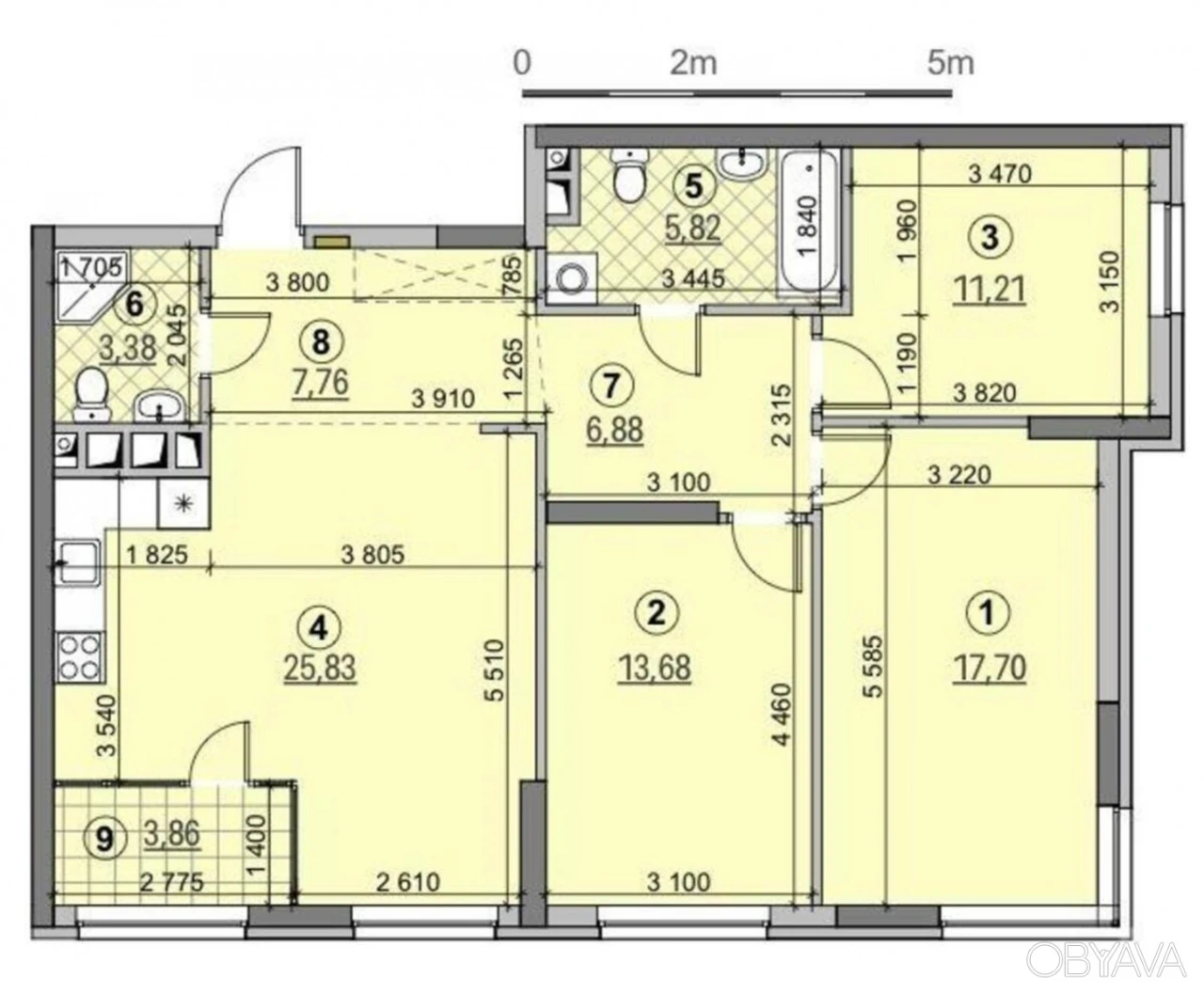3-комнатная квартира, 98 кв.м