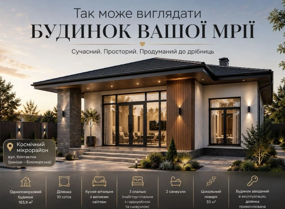 Продаж сучасного одноповерхового будинку в Космічному мікрор