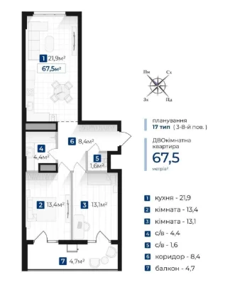 Sale of a 2-room apartment in the residential complex "Astoria", park, lake.