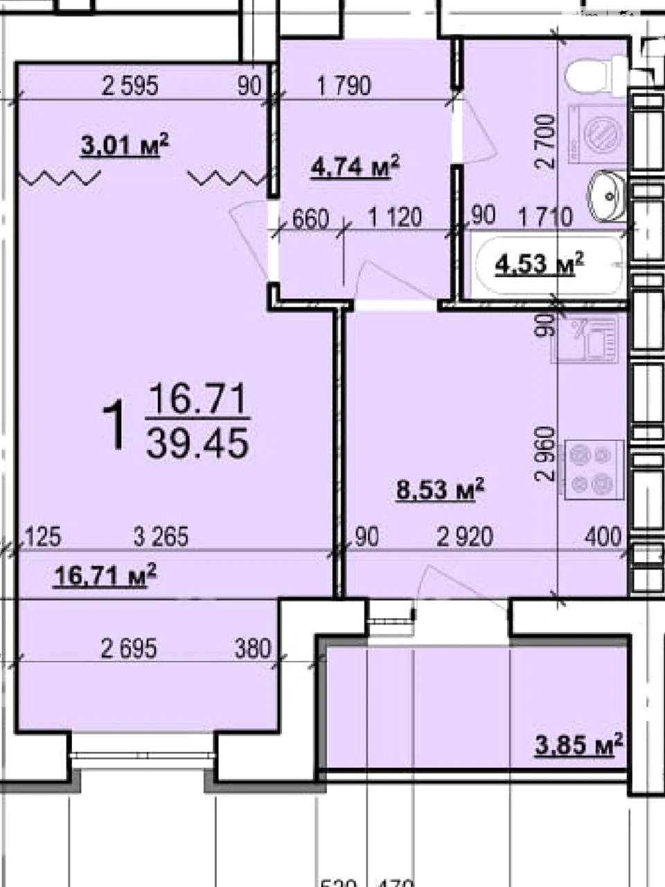 Sale of 1-bedroom apartment in a new building