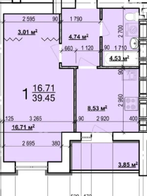 Sale of 1-bedroom apartment in a new building