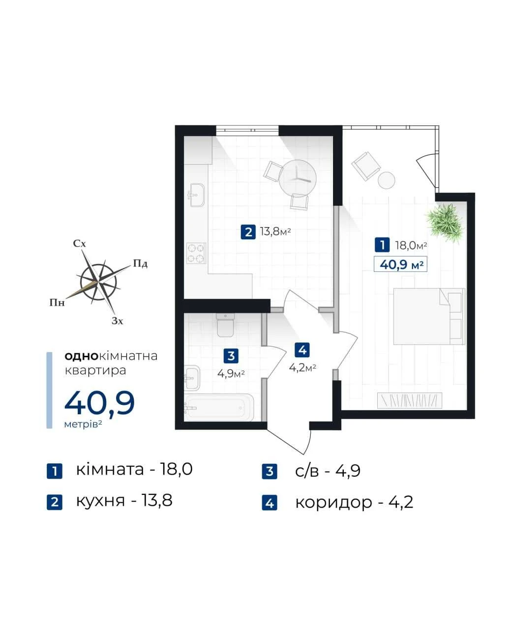 1-bedroom apartment in the "Senat" residential complex