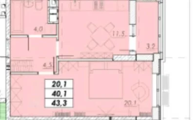 Квартира 1-комнатная 43 м² в новом ЖК рядом с Центром! Балкон.