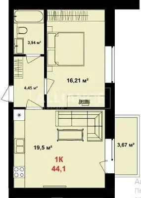 Велика 1к квартира. Центр.