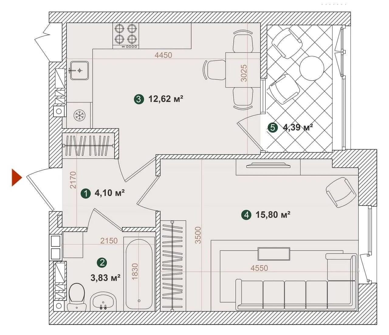 Без %. 1-кімнатна квартира в ЖК Forest Park, 41 м² - соснова