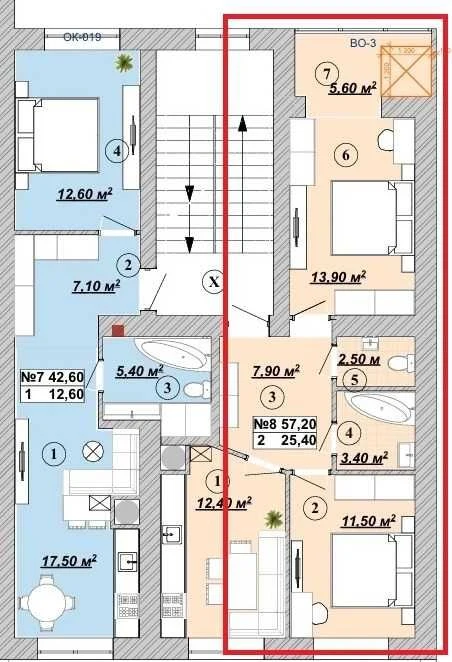 Ексклюзивна 2 к.кв. 57, 2 м.кв., 2 пов., дві на поверсі, без