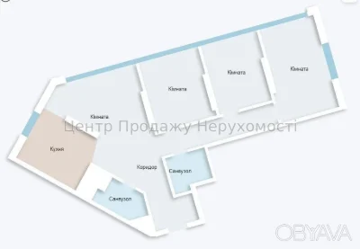Трехкомнатная квартира, 91 кв. м.