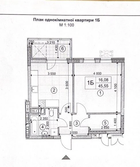 Продаж 1к. квартири без ремонту площею 46,9 м2.