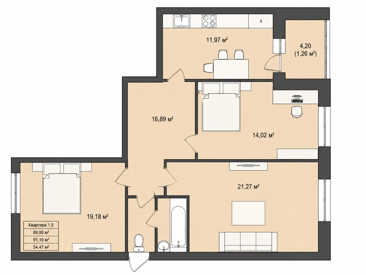 Sale of a 3-room apartment for $850 per square meter, Bravo residential complex, Saharova Street.