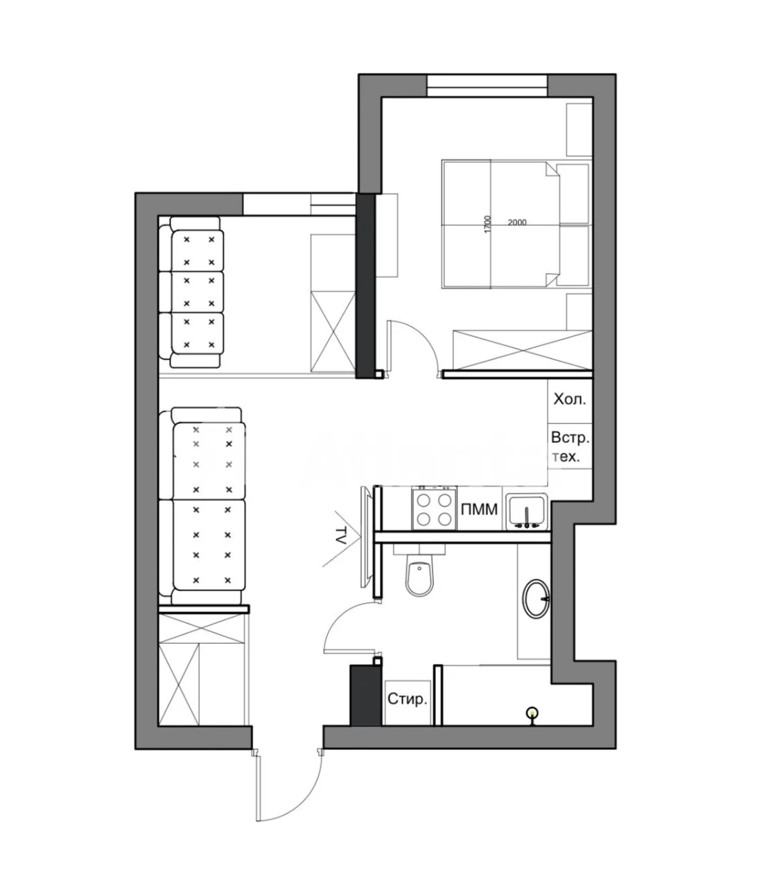 Двухкомнатная квартира в новом комплексе на ул. Фонтана, 5