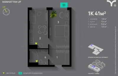 1-кімнатна квартира в ЖК Manhattan UP. Можна робити ремонт