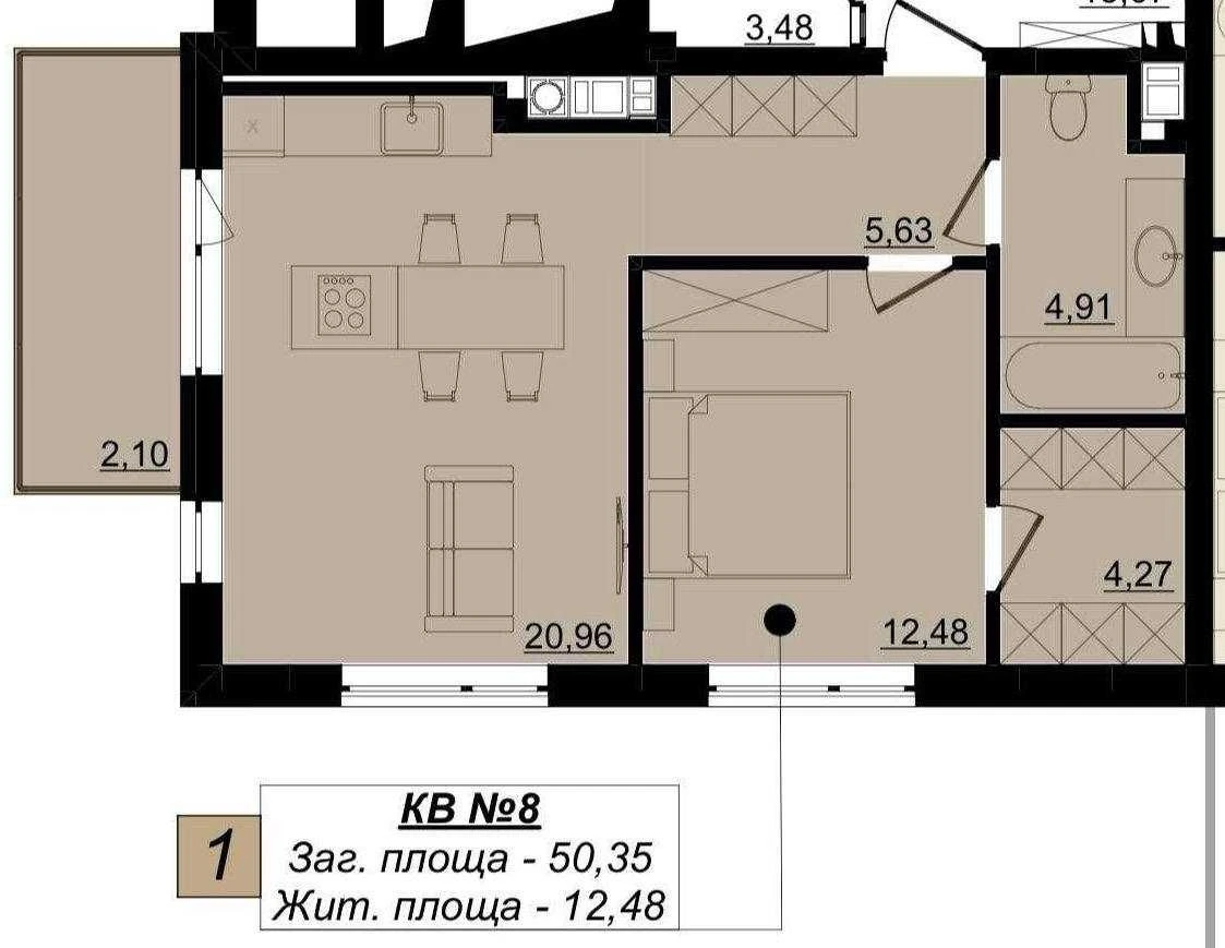 Sale of a 1-bedroom apartment 51 m2 in Residence Twenty-Two
