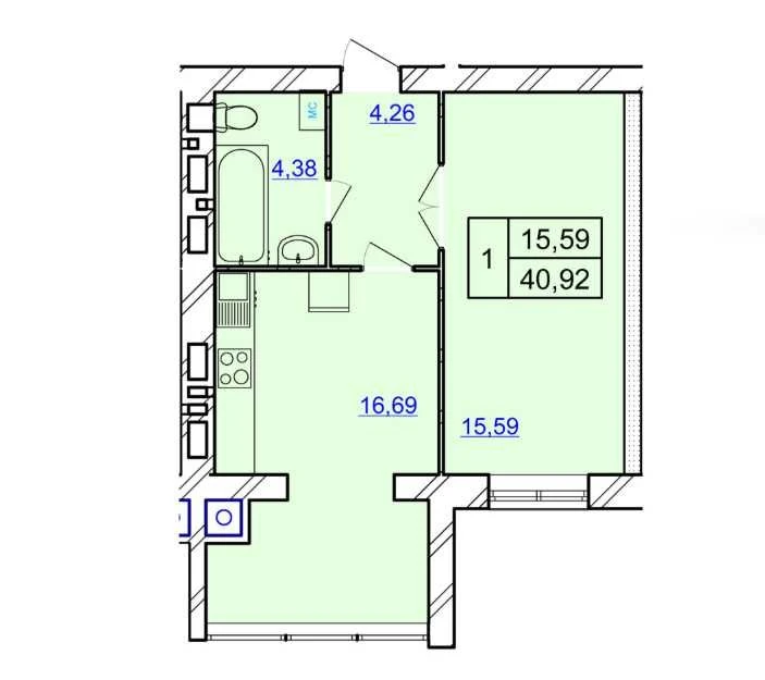 Видова квартира 41 м² у ЖК Авіла Ленд — панорама на Буг ID:4