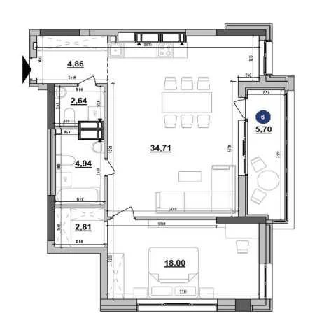 Просторная 1-комнатная квартира 73.64 м2 в ЖК Maxima Residence. 30% пер