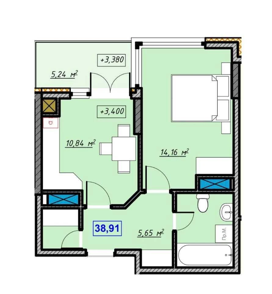 Продается однокомнатная квартира 870$/м², 6 этаж